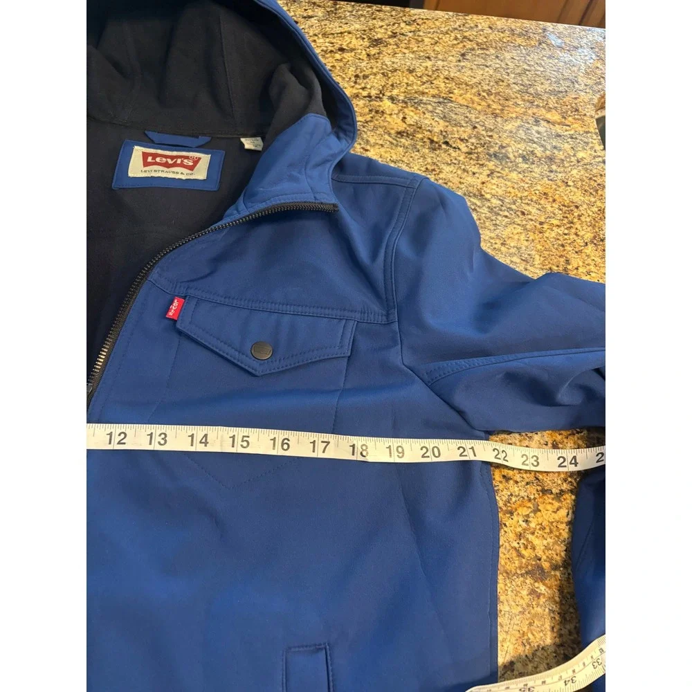 Levi's Mens Blue Softshell‎ Hooded Trucker Jacket M Full Zip Lightweight